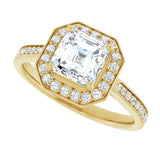 Classic diamond halo engagement ring setting variant--Asscher variant--1CT variant--14K-yellow-gold