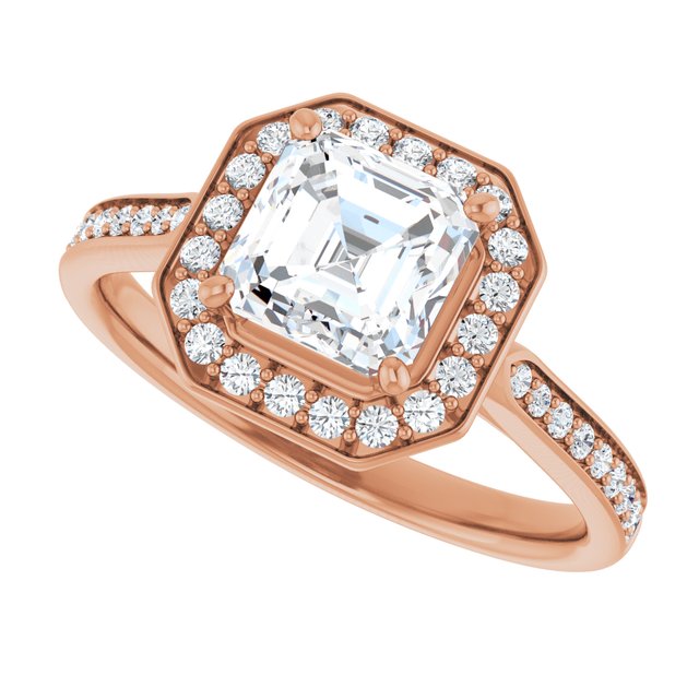 Soft rose gold diamond halo ring setting variant--Asscher variant--1CT variant--14K-rose-gold