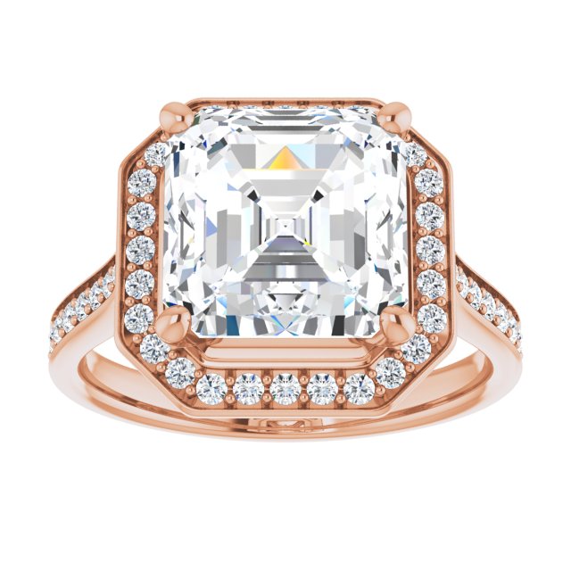14K rose gold 4CT Asscher Diamond Halo Engagement Ring variant--Cushion variant--1CT variant--14K-yellow-gold