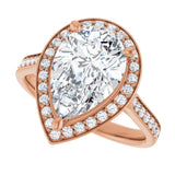Rose gold halo engagement ring with round diamonds variant--Pear variant--3CT variant--14K-rose-gold