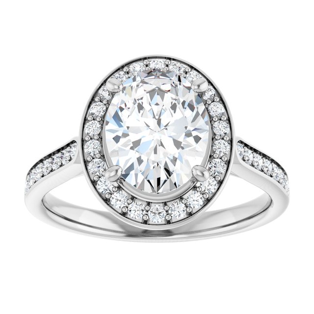 14K white gold 2CT Oval Diamond Halo Engagement Ring variant--Oval variant--2CT variant--14K-rose-gold