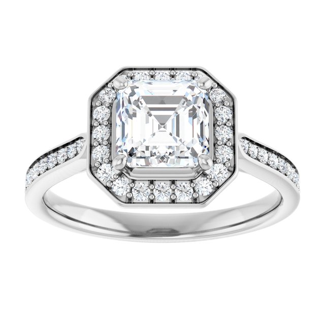 14K white gold 1CT Asscher Diamond Halo Engagement Ring variant--Asscher variant--1CT variant--14K-rose-gold