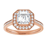 14K rose gold 1CT Asscher Diamond Halo Engagement Ring variant--Asscher variant--2CT variant--14K-yellow-gold