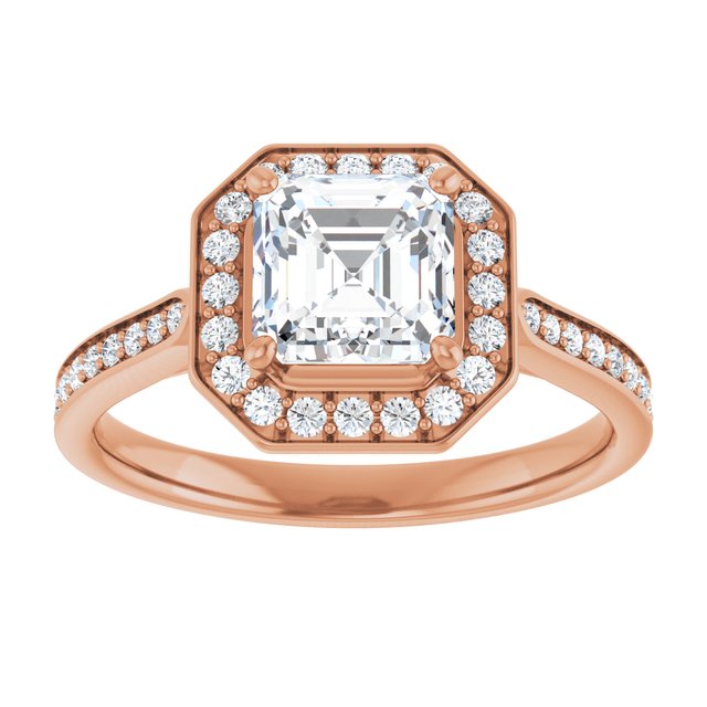 14K rose gold 1CT Asscher Diamond Halo Engagement Ring variant--Asscher variant--2CT variant--14K-yellow-gold