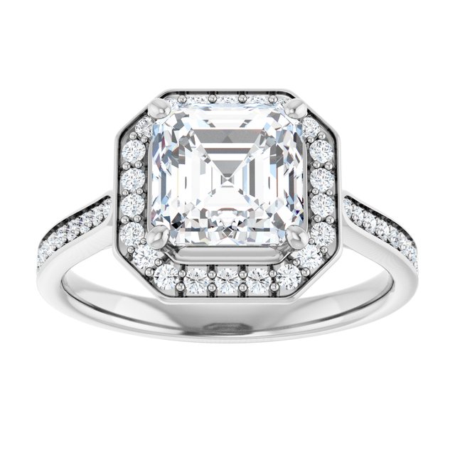 14K white gold 2CT Asscher Diamond Halo Engagement Ring variant--Asscher variant--2CT variant--14K-rose-gold