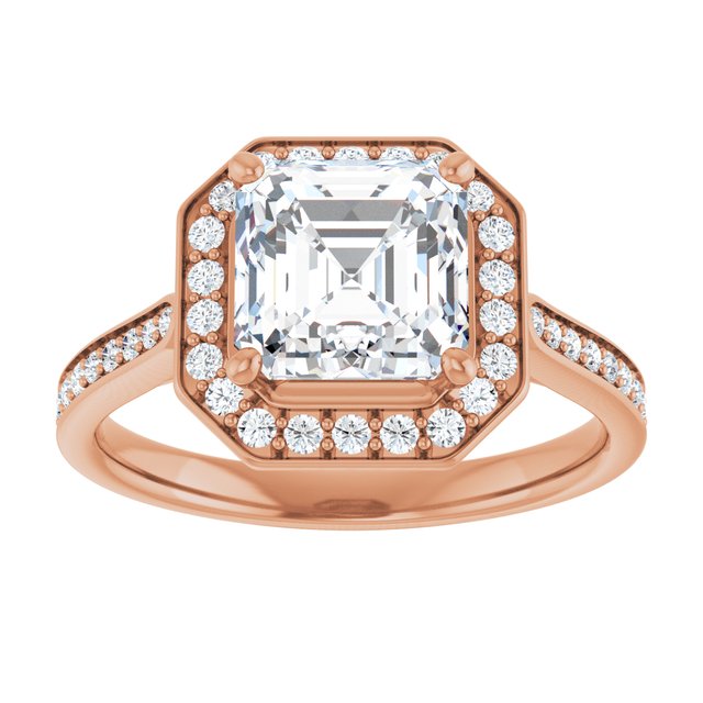 14K rose gold 2CT Asscher Diamond Halo Engagement Ring variant--Asscher variant--3CT variant--14K-yellow-gold