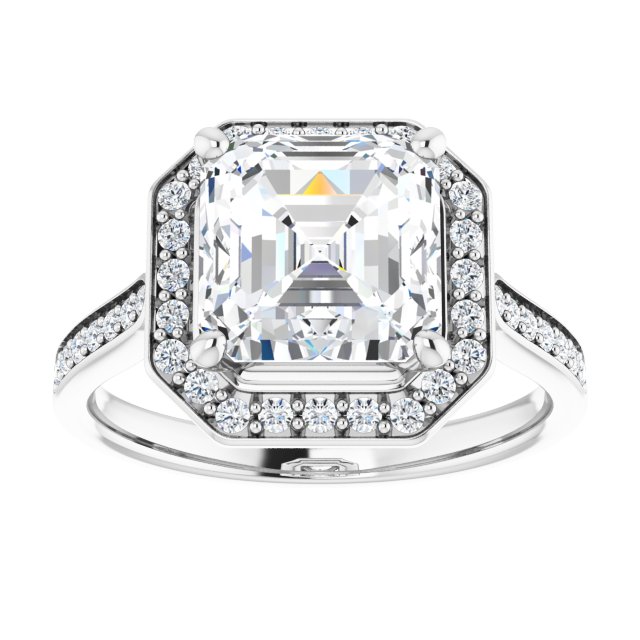 14K white gold 3CT Asscher Diamond Halo Engagement Ring variant--Asscher variant--3CT variant--14K-rose-gold