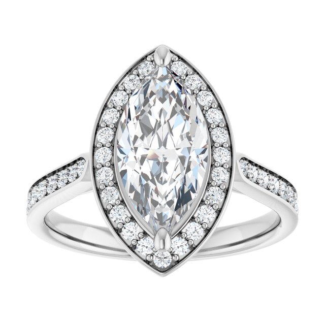 14K white gold 2CT Marquise Diamond Halo Engagement Ring variant--Marquise variant--2CT variant--14K-rose-gold