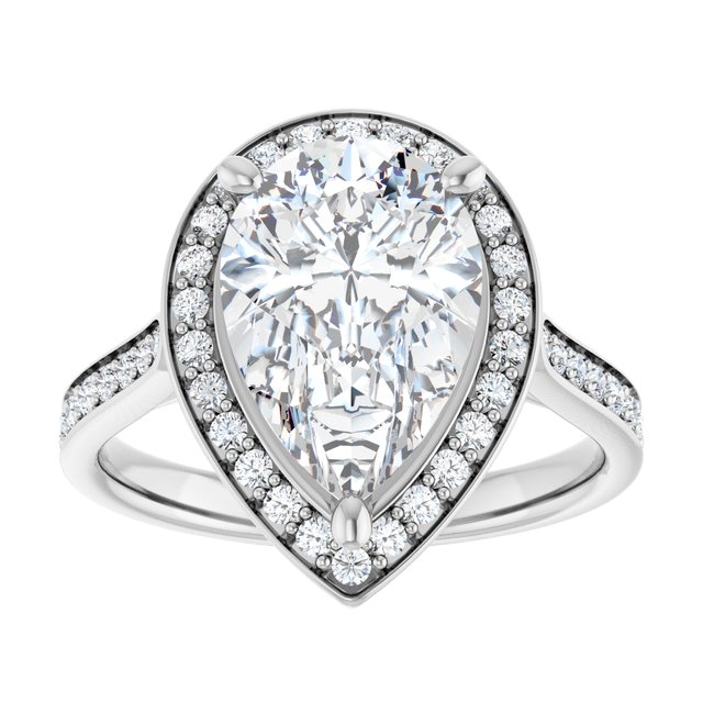 14K white gold 3CT Pear Diamond Halo Engagement Ring variant--Pear variant--3CT variant--14K-rose-gold