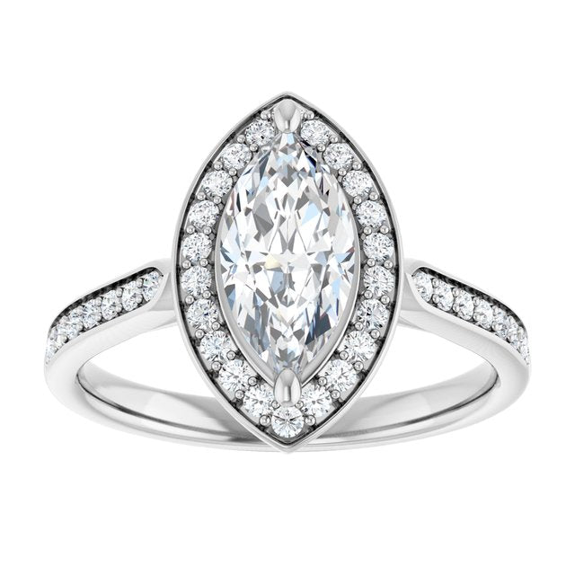 14K white gold 1CT Marquise Diamond Halo Engagement Ring variant--Marquise variant--1CT variant--14K-rose-gold