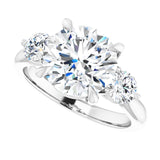 Three-stone engagement ring with round side stones in 14K gold, diamond center, in packaging variant--Round variant--3CT variant--14K-white-gold