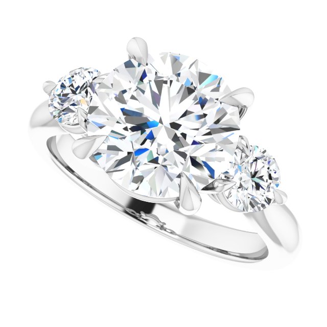 Three-stone engagement ring with round side stones in 14K gold, diamond center, in packaging variant--Round variant--3CT variant--14K-white-gold