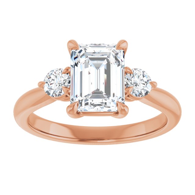 14K rose gold 2CT Emerald CutThree Stone Engagement Ring Setting variant--Oval variant--1CT variant--14K-white-gold
