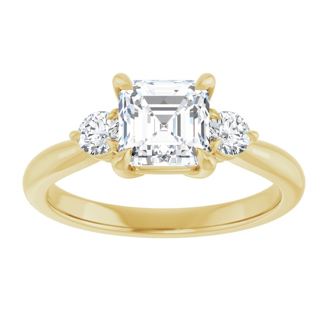 14K yellow gold 1CT Asscher CutThree Stone Engagement Ring Setting variant--Emerald variant--1CT variant--14K-rose-gold