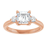 14K rose gold 1CT Asscher CutThree Stone Engagement Ring Setting variant--Emerald variant--2CT variant--14K-white-gold