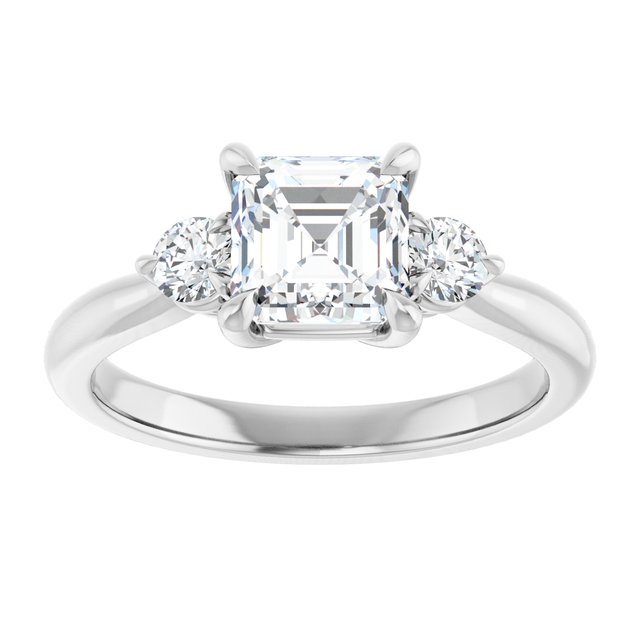 14K white gold 1CT Asscher CutThree Stone Engagement Ring Setting variant--Emerald variant--2CT variant--14K-yellow-gold