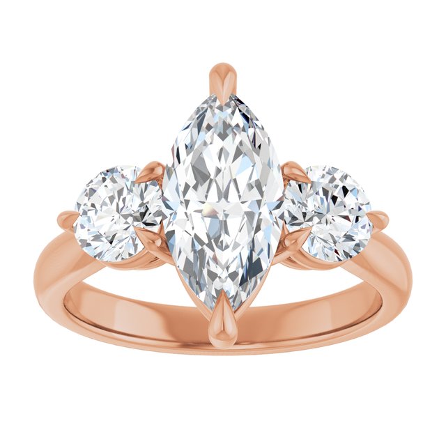 14K rose gold 2CT Marquise CutThree Stone Engagement Ring Setting variant--Pear variant--2CT variant--14K-rose-gold