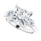 Three-stone engagement ring with round side stones in 14K gold, diamond center, in packaging variant--Square variant--3CT variant--14K-white-gold