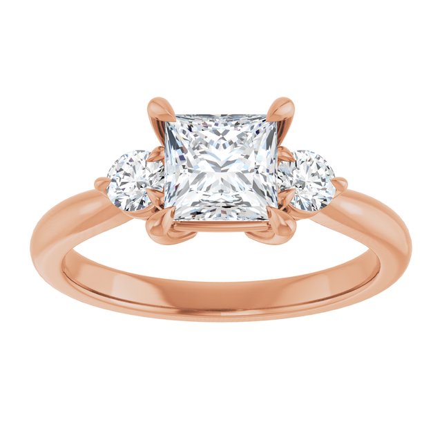 14K rose gold 1CT Square CutThree Stone Engagement Ring Setting variant--Round variant--1CT variant--14K-yellow-gold