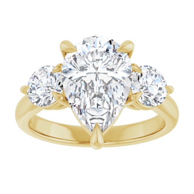 14K yellow gold 3CT Pear CutThree Stone Engagement Ring Setting variant--Pear variant--3CT variant--14K-rose-gold