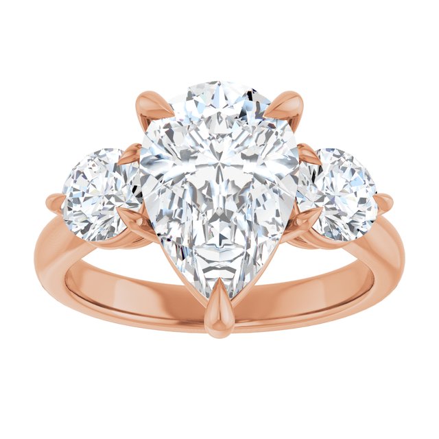 14K rose gold 3CT Pear CutThree Stone Engagement Ring Setting variant--Pear variant--3CT variant--14K-rose-gold