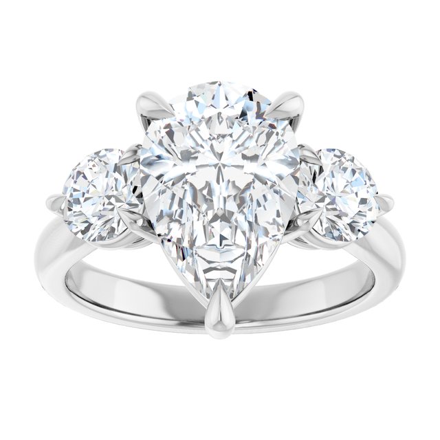 14K white gold 3CT Pear CutThree Stone Engagement Ring Setting variant--Pear variant--3CT variant--14K-rose-gold