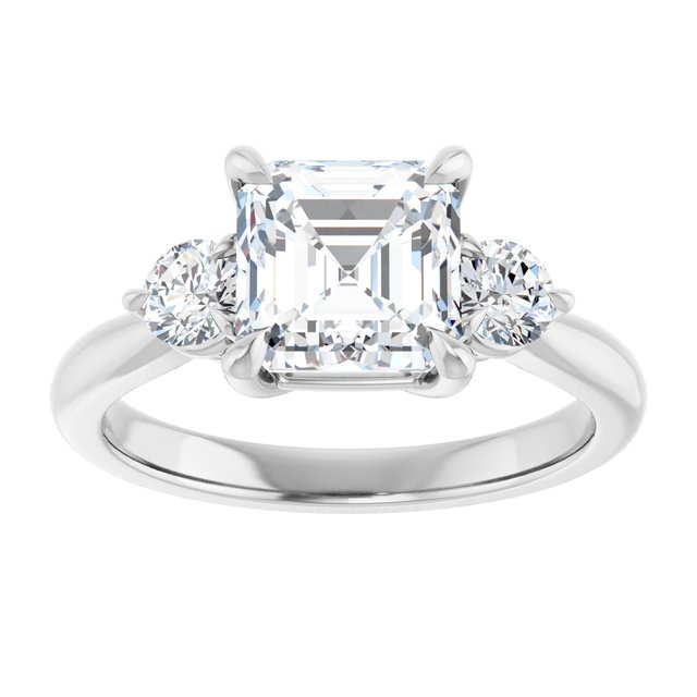 14K white gold 2CT Asscher CutThree Stone Engagement Ring Setting variant--Emerald variant--3CT variant--14K-yellow-gold