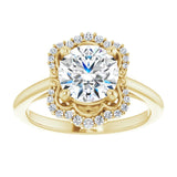 14K yellow gold 2CT Round Scalloped Halo Diamond Engagement Ring variant--Square variant--1CT variant--14K-yellow-gold
