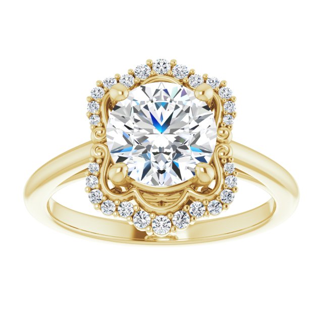 14K yellow gold 2CT Round Scalloped Halo Diamond Engagement Ring variant--Square variant--1CT variant--14K-yellow-gold