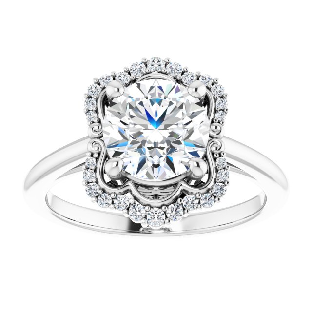 14K white gold 2CT Round Scalloped Halo Diamond Engagement Ring variant--Square variant--1CT variant--14K-white-gold
