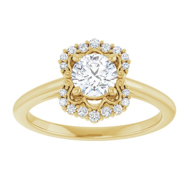 14K yellow gold .5CT Round Scalloped Halo Diamond Engagement Ring variant--Round variant--1CT variant--14K-yellow-gold