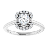 14K white gold .5CT Round Scalloped Halo Diamond Engagement Ring variant--Round variant--1CT variant--14K-white-gold