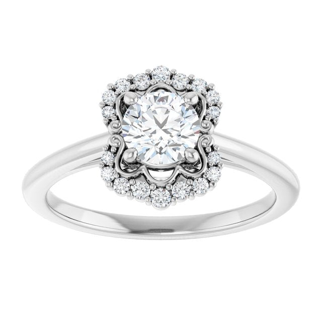 14K white gold .5CT Round Scalloped Halo Diamond Engagement Ring variant--Round variant--1CT variant--14K-white-gold