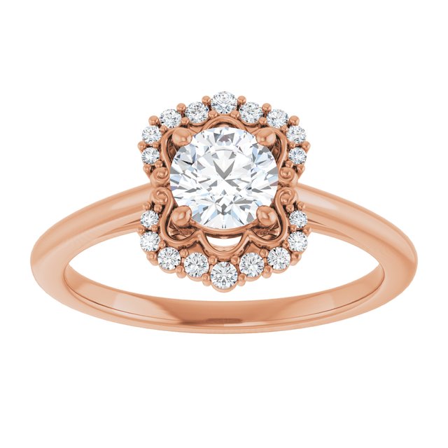 14K rose gold .5CT Round Scalloped Halo Diamond Engagement Ring variant--Round variant--1CT variant--14K-rose-gold