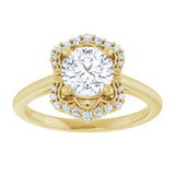 14K yellow gold 1CT Round Scalloped Halo Diamond Engagement Ring variant--Round variant--2CT variant--14K-yellow-gold