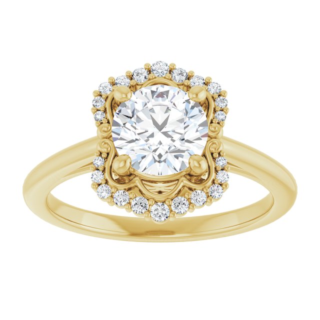 14K yellow gold 1CT Round Scalloped Halo Diamond Engagement Ring variant--Round variant--2CT variant--14K-yellow-gold