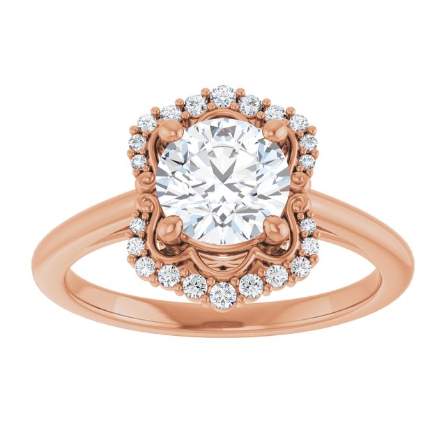 14K rose gold 1CT Round Scalloped Halo Diamond Engagement Ring variant--Round variant--2CT variant--14K-rose-gold
