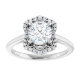 14K white gold 1CT Round Scalloped Halo Diamond Engagement Ring variant--Round variant--2CT variant--14K-white-gold