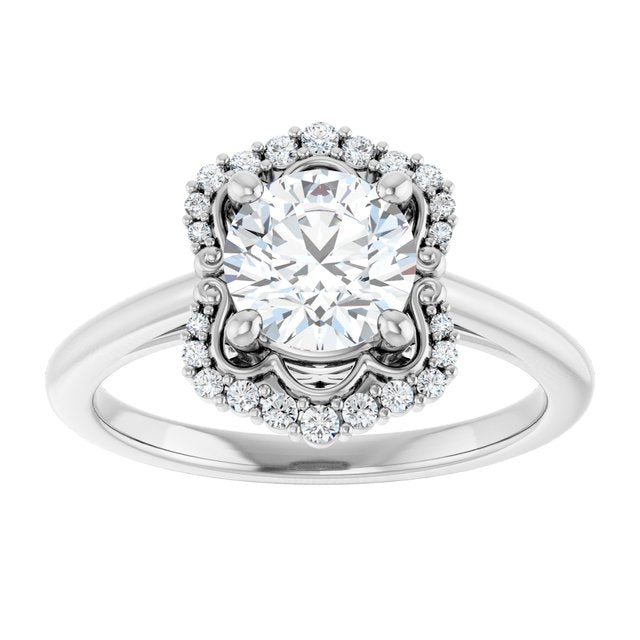 14K white gold 1CT Round Scalloped Halo Diamond Engagement Ring variant--Round variant--2CT variant--14K-white-gold