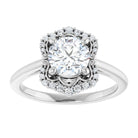 14K white gold 1 CT Round Scalloped Halo Diamond Engagement Ring