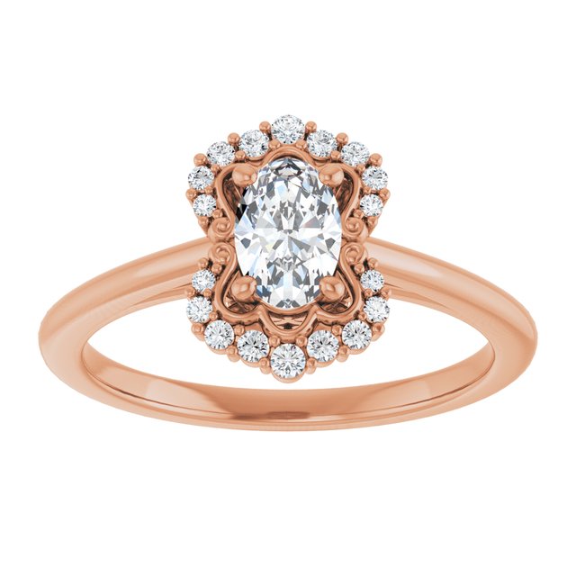 14K rose gold .5CT Oval Scalloped Halo Diamond Engagement Ring variant--Oval variant--1CT variant--14K-rose-gold