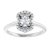 14K white gold .5CT Oval Scalloped Halo Diamond Engagement Ring/2-CT variant--.5CT variant--Oval variant--.5CT variant--14K-white-gold