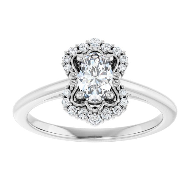 14K white gold .5CT Oval Scalloped Halo Diamond Engagement Ring/2-CT variant--.5CT variant--Oval variant--.5CT variant--14K-white-gold
