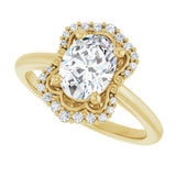 Scalloped halo diamond engagement ring in 14K gold, diamond center, showing scalloped detail variant--Oval variant--2CT variant--14K-yellow-gold