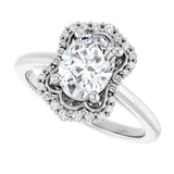 Scalloped halo diamond engagement ring in 14K gold, diamond center, in packaging variant--Oval variant--2CT variant--14K-white-gold