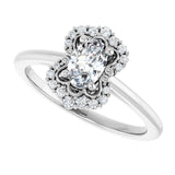Scalloped halo diamond engagement ring in 14K gold, diamond center, showing scalloped detail/2-CT variant--.5CT variant--Oval variant--.5CT variant--14K-white-gold
