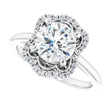 Scalloped halo diamond engagement ring in 14K gold, diamond center, showing scalloped detail variant--Round variant--2CT variant--14K-white-gold