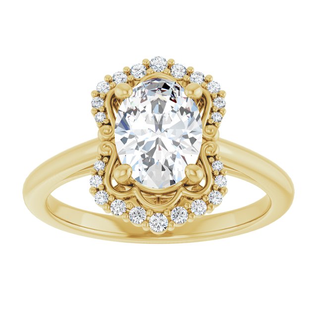 14K yellow gold 2CT Oval Scalloped Halo Diamond Engagement Ring/2-CT variant--.5CT variant--Emerald variant--.5CT variant--14K-yellow-gold