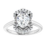 14K white gold 2CT Oval Scalloped Halo Diamond Engagement Ring/2-CT variant--.5CT variant--Emerald variant--.5CT variant--14K-white-gold