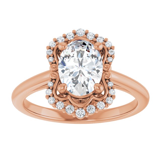 14K rose gold 2CT Oval Scalloped Halo Diamond Engagement Ring/2-CT variant--.5CT variant--Emerald variant--.5CT variant--14K-rose-gold